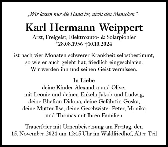 Traueranzeige von Karl Hermann Weippert von Süddeutsche Zeitung