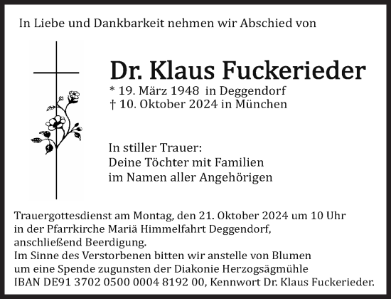 Traueranzeige von Klaus Fuckerieder von Süddeutsche Zeitung