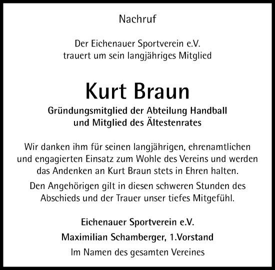 Traueranzeige von Kurt Braun von Süddeutsche Zeitung