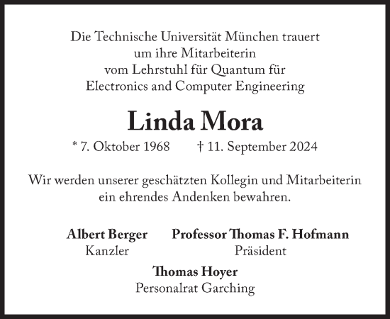 Traueranzeige von Linda Mora von Süddeutsche Zeitung