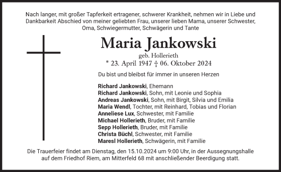 Traueranzeige von Maria Jankowski von Süddeutsche Zeitung