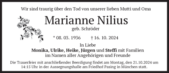 Traueranzeige von Marianne Nilius von Süddeutsche Zeitung