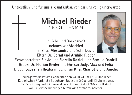 Traueranzeige von Michael Rieder von Süddeutsche Zeitung