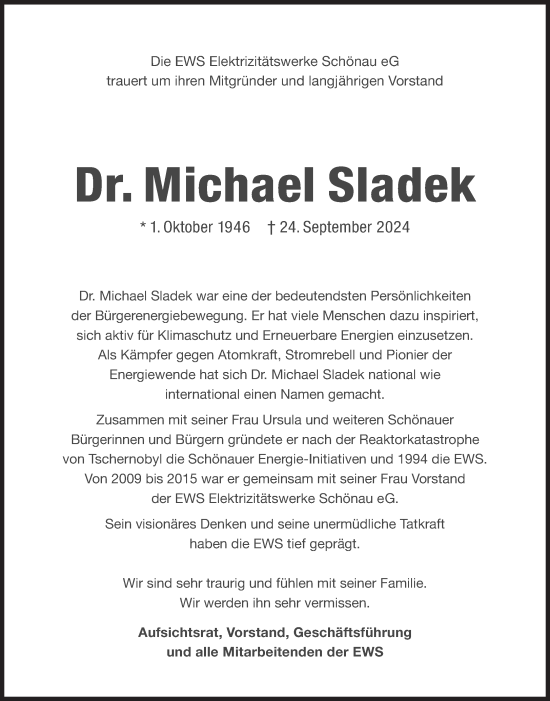 Traueranzeige von Michael Sladek von Süddeutsche Zeitung