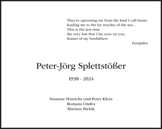 Traueranzeige von Peter-Jörg Splettstößer von Süddeutsche Zeitung