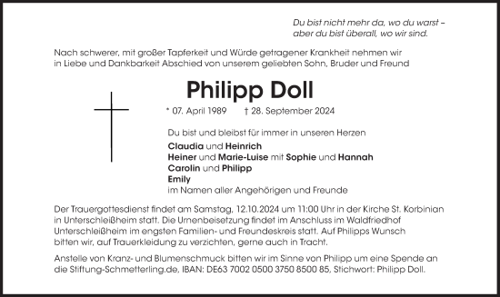 Traueranzeige von Philipp Doll von Süddeutsche Zeitung