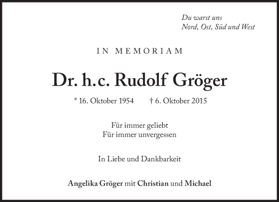 Traueranzeige von Rudolf Gröger von Süddeutsche Zeitung