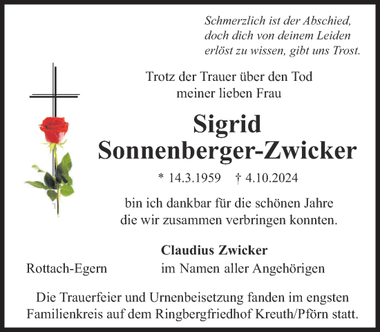 Traueranzeige von Sigrid Sonnenberger-Zwicker von Süddeutsche Zeitung