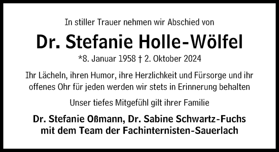 Traueranzeige von Stefanie Holle-Wölfel von Süddeutsche Zeitung