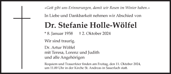 Traueranzeige von Stefanie Holle-Wölfel von Süddeutsche Zeitung