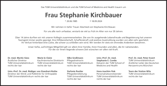 Traueranzeige von Stephanie Kirchbauer von Süddeutsche Zeitung