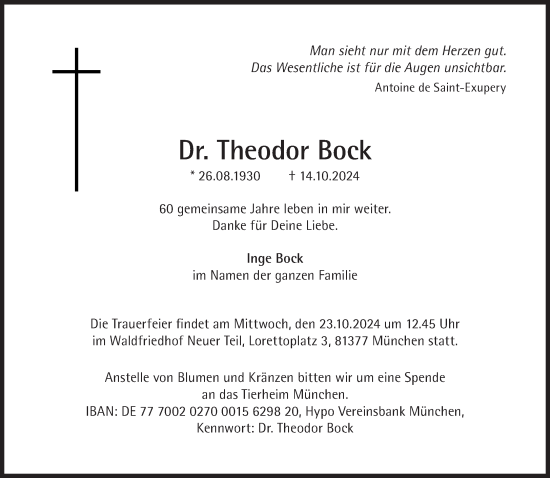 Traueranzeige von Theodor Bock von Süddeutsche Zeitung