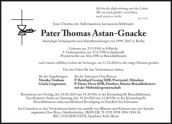 Traueranzeige von Thomas Astan-Gnacke von Süddeutsche Zeitung