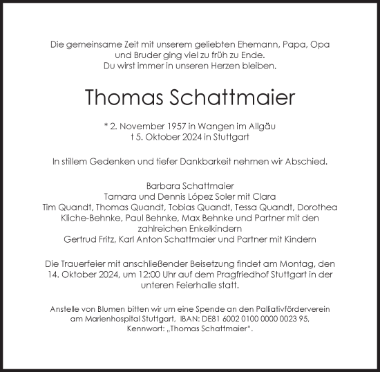 Traueranzeige von Thomas Schattmaier von Süddeutsche Zeitung