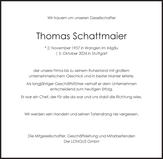 Traueranzeige von Thomas Schattmaier von Süddeutsche Zeitung