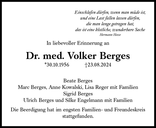 Traueranzeige von Volker Berges von Süddeutsche Zeitung