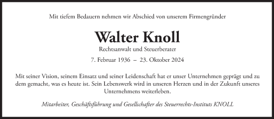 Traueranzeige von Walter Knoll von Süddeutsche Zeitung