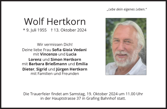 Traueranzeige von Wolf Hertkorn von Süddeutsche Zeitung