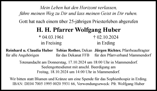 Traueranzeige von Wolfgang Huber von Süddeutsche Zeitung