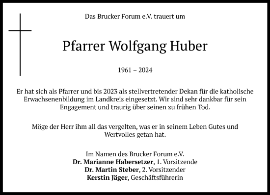 Traueranzeige von Wolfgang Huber von Süddeutsche Zeitung