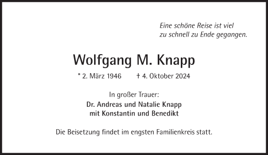 Traueranzeige von Wolfgang M. Knapp von Süddeutsche Zeitung