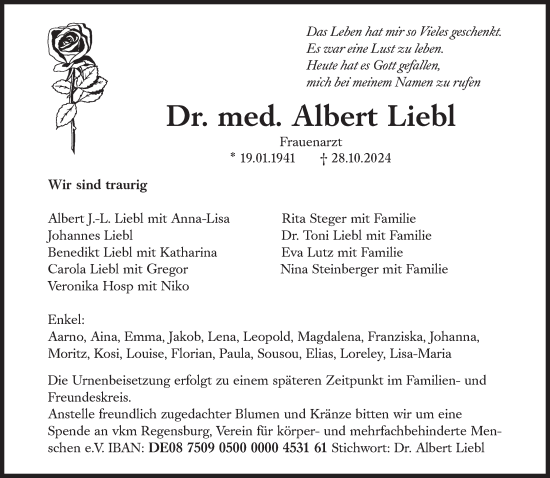 Traueranzeige von Albert Liebl von Süddeutsche Zeitung