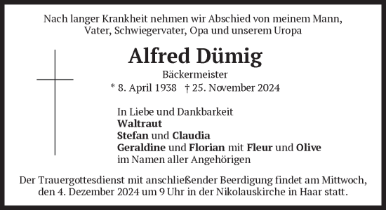 Traueranzeige von Alfred Dümig von Süddeutsche Zeitung