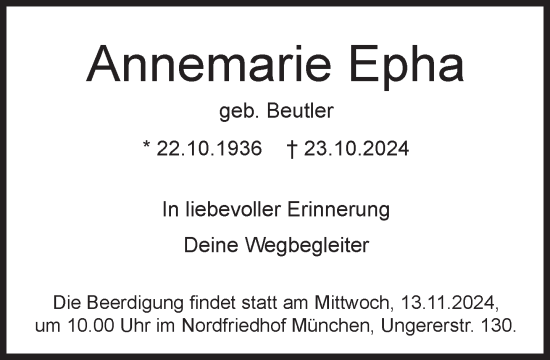 Traueranzeige von Annemarie Epha von Süddeutsche Zeitung