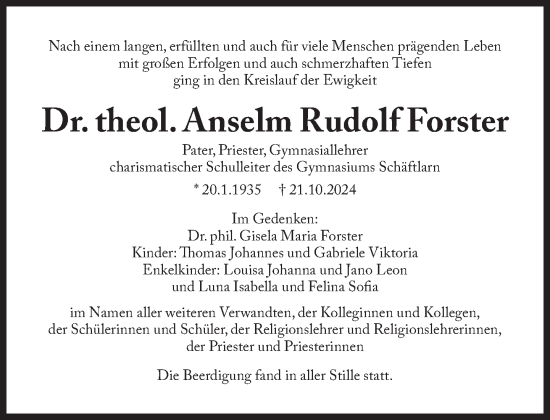 Traueranzeige von Anselm Rudolf Forster von Süddeutsche Zeitung