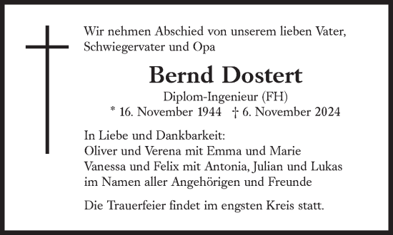 Traueranzeige von Bernd Dostert von Süddeutsche Zeitung