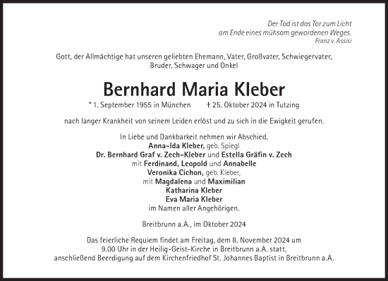 Traueranzeige von Bernhard Maria Kleber von Süddeutsche Zeitung