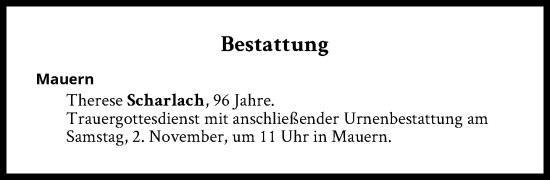 Traueranzeige von Bestattungen vom 02.11.2024 von Süddeutsche Zeitung