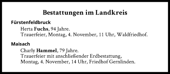 Traueranzeige von Bestattungen vom 04.11.2024 von Süddeutsche Zeitung