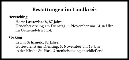 Traueranzeige von Bestattungen vom 05.11.2024 von Süddeutsche Zeitung