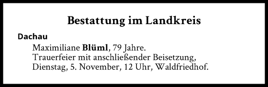 Traueranzeige von Bestattungen vom 05.11.2024 von Süddeutsche Zeitung