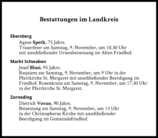 Traueranzeige von Bestattungen vom 09.11.2024 von Süddeutsche Zeitung