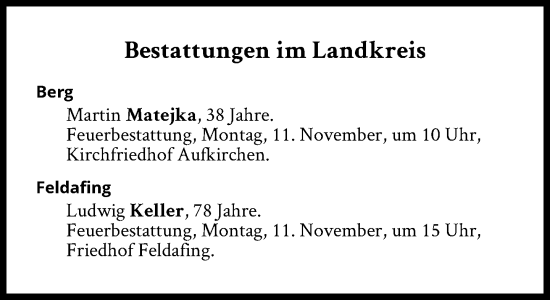 Traueranzeige von Bestattungen vom 11.11.2024 von Süddeutsche Zeitung