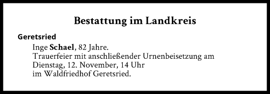 Traueranzeige von Bestattungen vom 12.11.2024 von Süddeutsche Zeitung