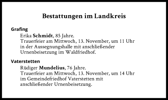 Traueranzeige von Bestattungen vom 13.11.2024 von Süddeutsche Zeitung