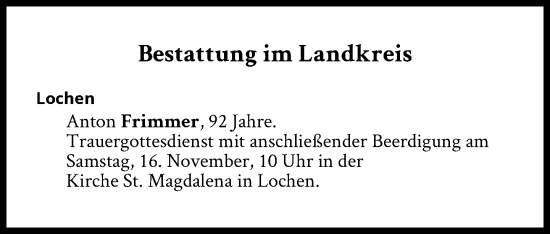 Traueranzeige von Bestattungen vom 16.11.2024 von Süddeutsche Zeitung