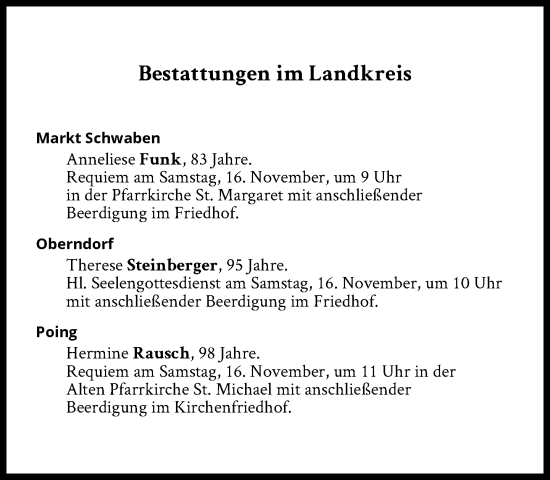 Traueranzeige von Bestattungen vom 16.11.2024 von Süddeutsche Zeitung