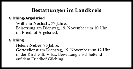 Traueranzeige von Bestattungen vom 19.11.2024 von Süddeutsche Zeitung