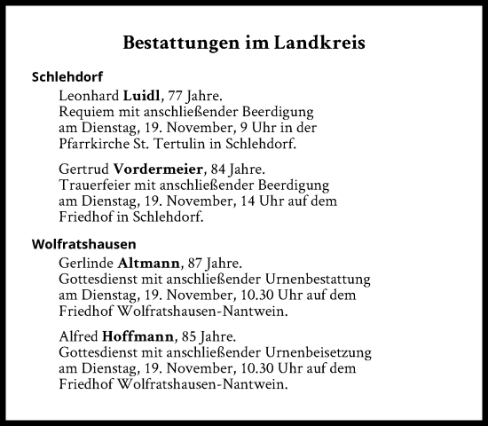 Traueranzeige von Bestattungen vom 19.11.2024 von Süddeutsche Zeitung