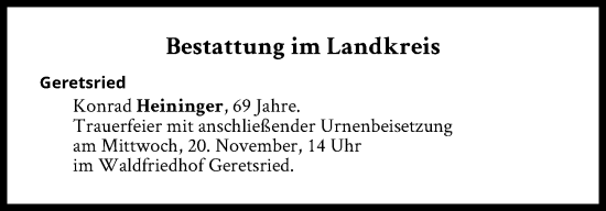 Traueranzeige von Bestattungen vom 20.11.2024 von Süddeutsche Zeitung