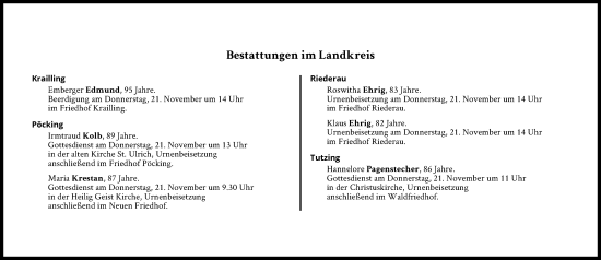 Traueranzeige von Bestattungen vom 21.11.2024 von Süddeutsche Zeitung