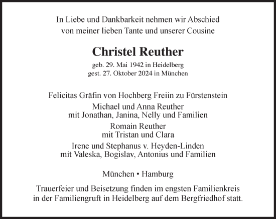 Traueranzeige von Christel Reuther von Süddeutsche Zeitung