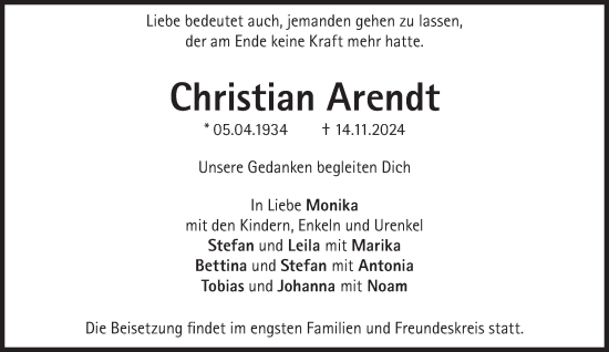 Traueranzeige von Christian Arendt von Süddeutsche Zeitung
