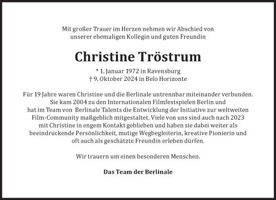 Traueranzeige von Christine Tröstrum von Süddeutsche Zeitung