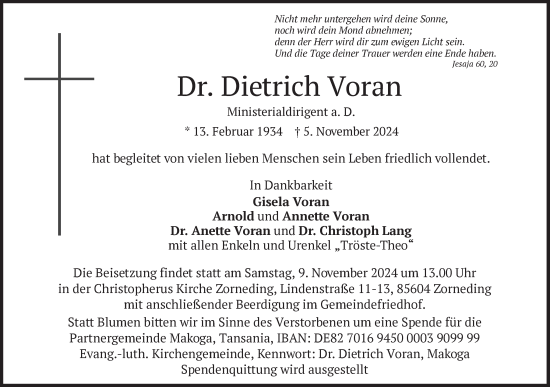 Traueranzeige von Dietrich Voran von Süddeutsche Zeitung