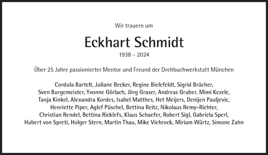 Traueranzeige von Eckhart Schmidt von Süddeutsche Zeitung